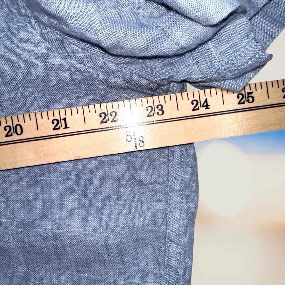 J Crew Chambray Shirt XL Slim Blue Linen Blend Button‎ Up Beach Coastal Preppy - Picture 7 of 9